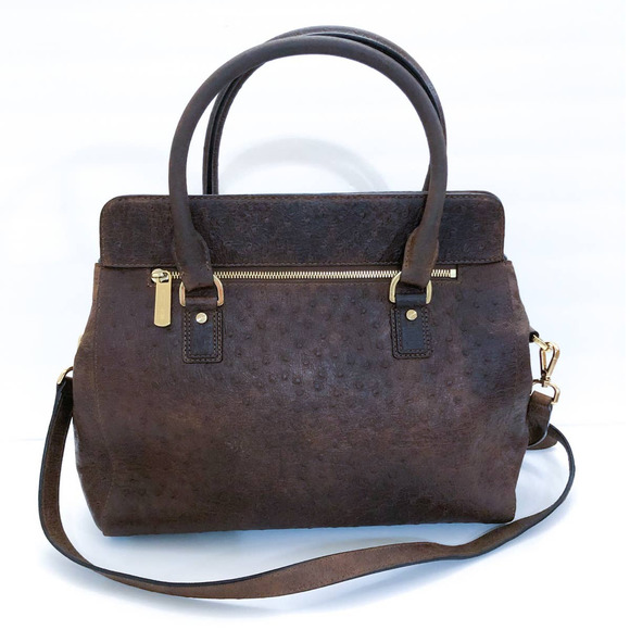 Michael Kors Astrid Mocha Ostrich Embossed Leather Large Satchel Bag - Picture 3 of 12